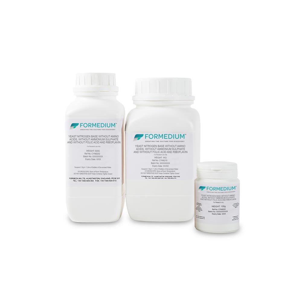 Yeast Nitrogen base without Amino acids, without Ammonium sulphate and without Folic Acid and Riboflavin